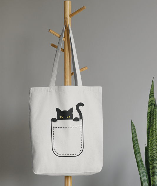Cat Peeking - Zippered Tote Bag